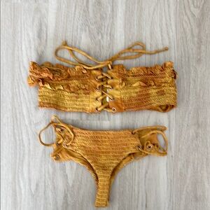 Blue Life Lace-Up Off the Shoulder Bikini Set